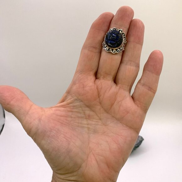 Carved Tanzanite Gemstone Flower Sterling Silver Asian Style Beautiful Ring Sz 6 - Picture 6 of 8